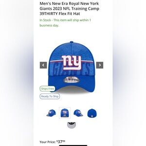 NY Giants NEW Men's New Era Royal NFL Training Camp 39THIRTY Flex Fit Hat